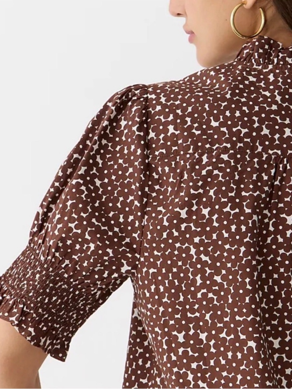 J Crew Smocked Cotton Poplin Puff Sleeve Top in Mocha Floral - Picture 9 of 9